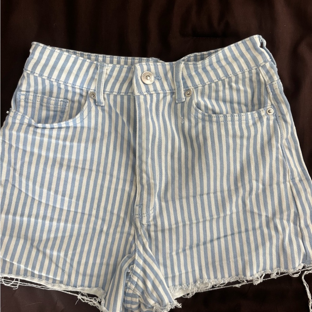 H&M Light Blue and White Striped Jean Shorts